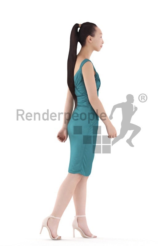 Scanned 3D People model for visualization –asian female in event dress, walking