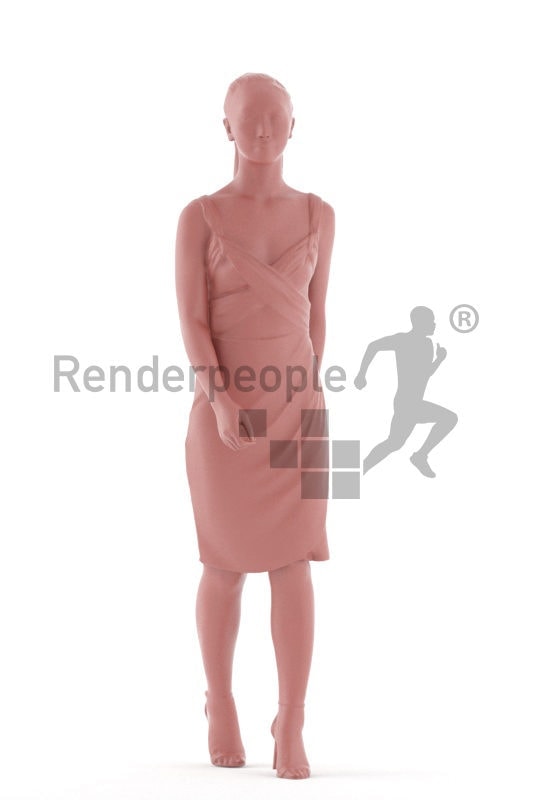 Scanned 3D People model for visualization –asian female in event dress, walking