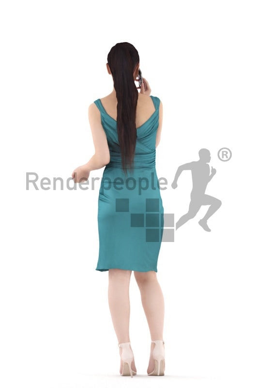 Scanned human 3D model by Renderpeople – asian woman in event look., standing and calling