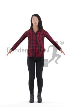 Rigged and retopologized 3D People model – asian woman in daily look