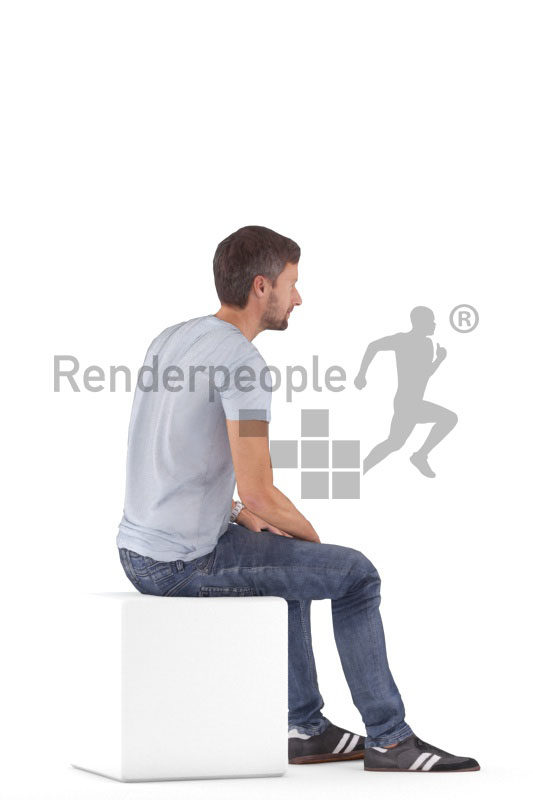 Animated 3D People model for visualization – white man in daily look, sitting