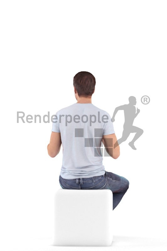 3D People model for 3ds Max and Sketch Up – european man in t-shirt, sitting and drinking coffee
