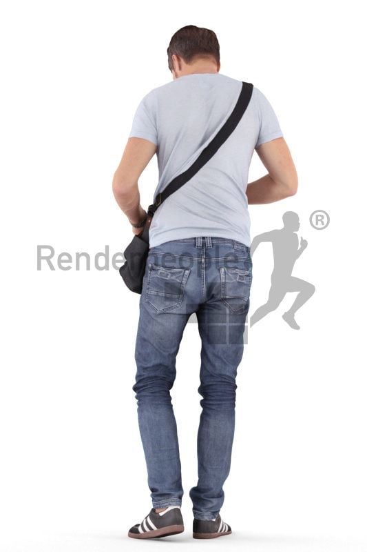 3D People model for 3ds Max and Blender – european man, searching for something in his bag