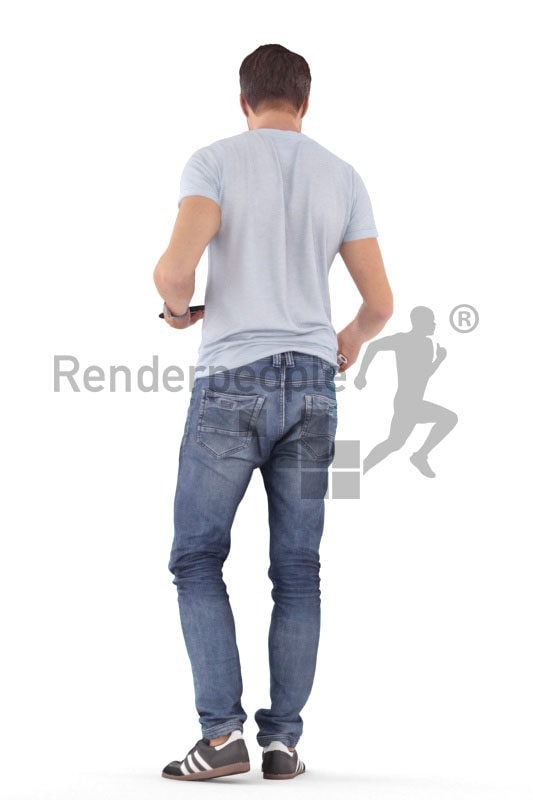 Realistic 3D People model by Renderpeople – european man in daily wear, preparing the table