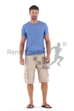 Photorealistic 3D People model by Renderpeople – white man in casual summer look, standing