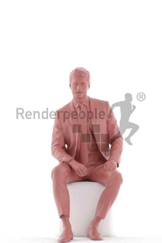 Posed 3D People model for visualization – european man in business suit, office look, sitting