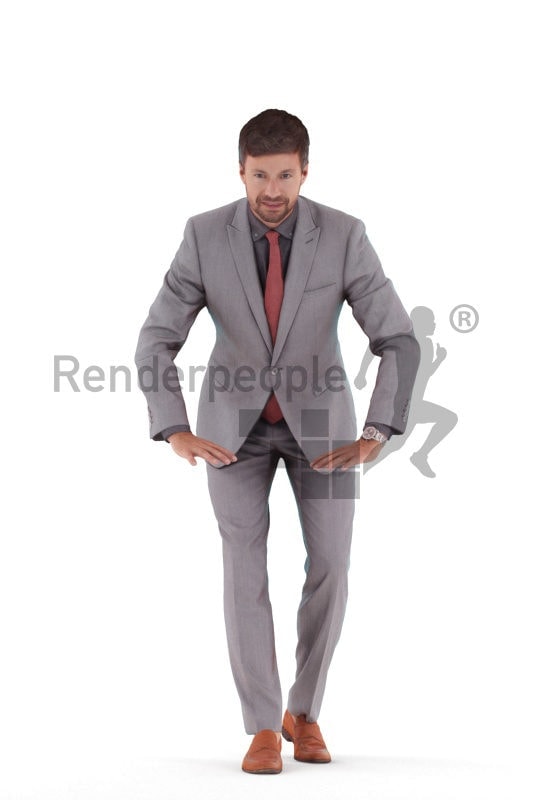 Photorealistic 3D People model by Renderpeople – european man in business suit, leaning on the table