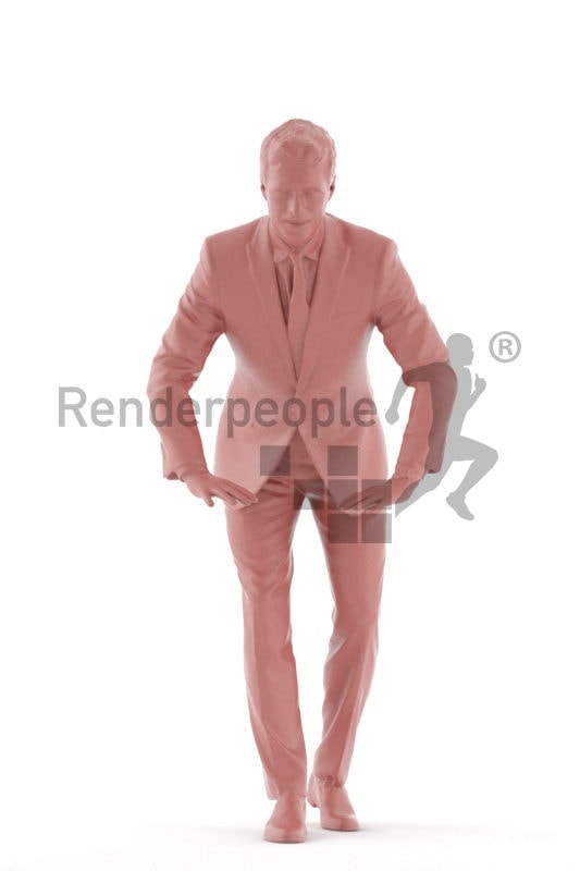 Photorealistic 3D People model by Renderpeople – european man in business suit, leaning on the table