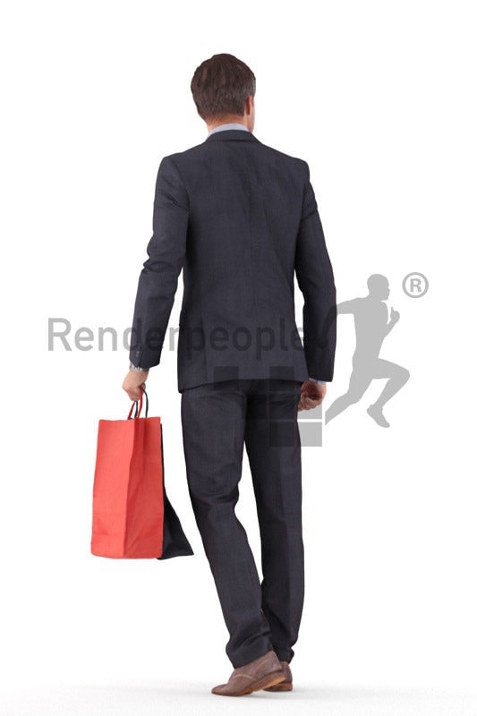 3D People model for 3ds Max and Cinema 4D – european man in business suit, walking with paperbags