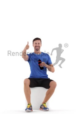 3D People model for 3ds Max and Sketch Up – european male in sportsdress, sitting and interacting, holding a bottle