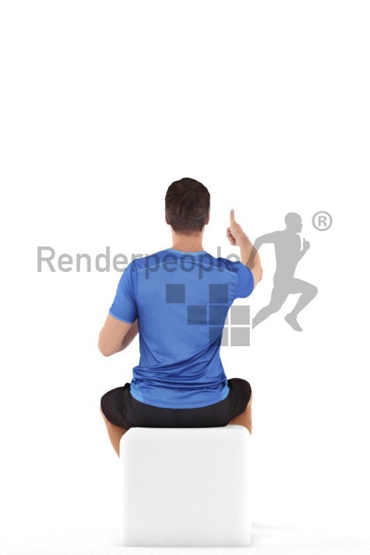 3D People model for 3ds Max and Sketch Up – european male in sportsdress, sitting and interacting, holding a bottle