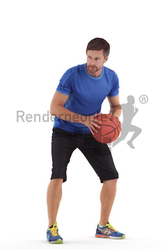 3D People model for 3ds Max and Maya – european man in sports clothing, playing basketball