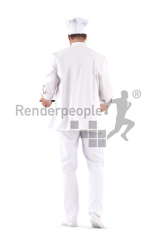Posed 3D People model for visualization – european male gourmet, serving plates