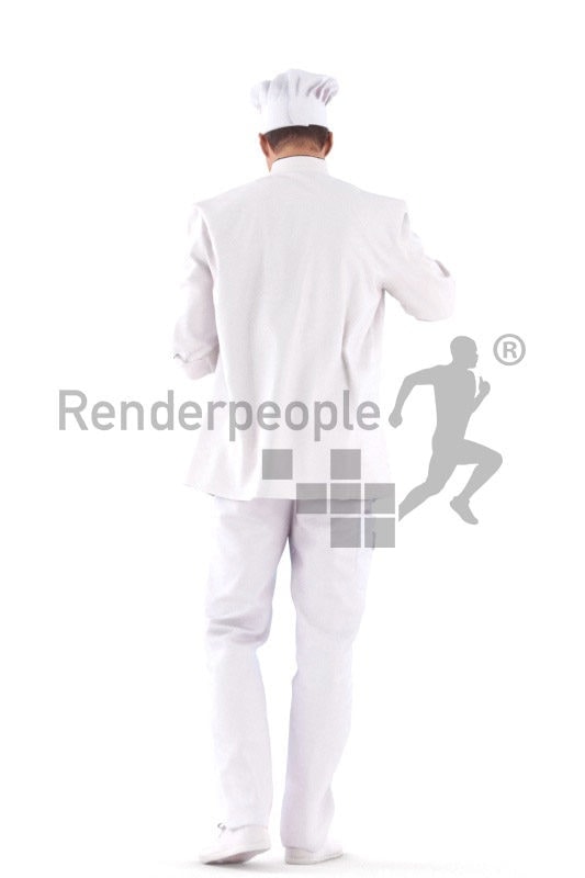 Posed 3D People model for visualization – european male gourmet, preparing a plate