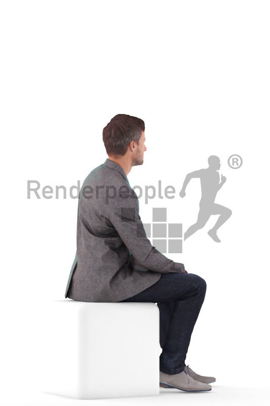 3D People model for 3ds Max and Blender – european man in a smart casual look, sitting