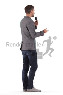 Photorealistic 3D People model by Renderpeople – euroepan male in business suit, moderating, event