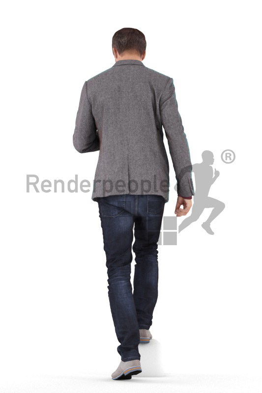 Scanned human 3D model by Renderpeople – eropean man in business suit, walking upstairs and looking on his phone screen