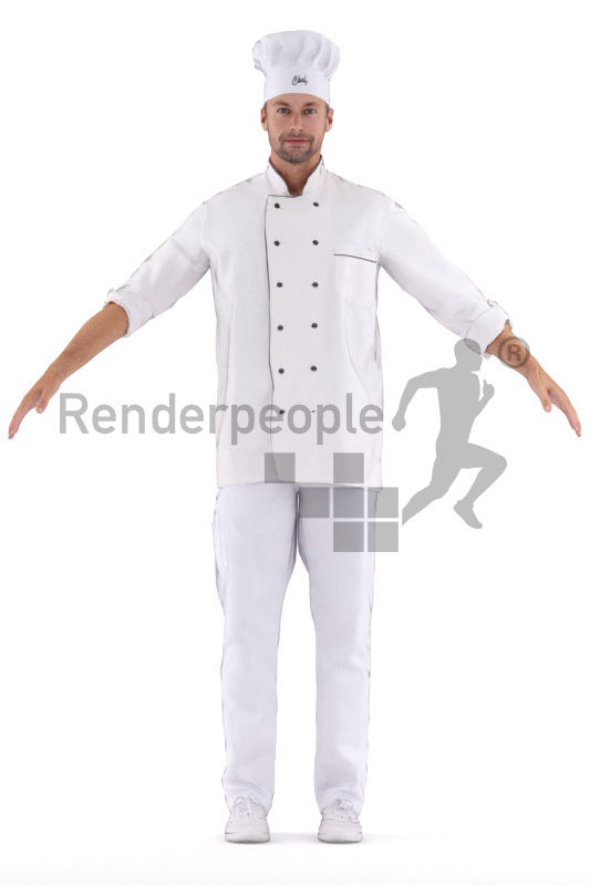 Rigged 3D People model for Maya and 3ds Max – white man, cook, gastronomy