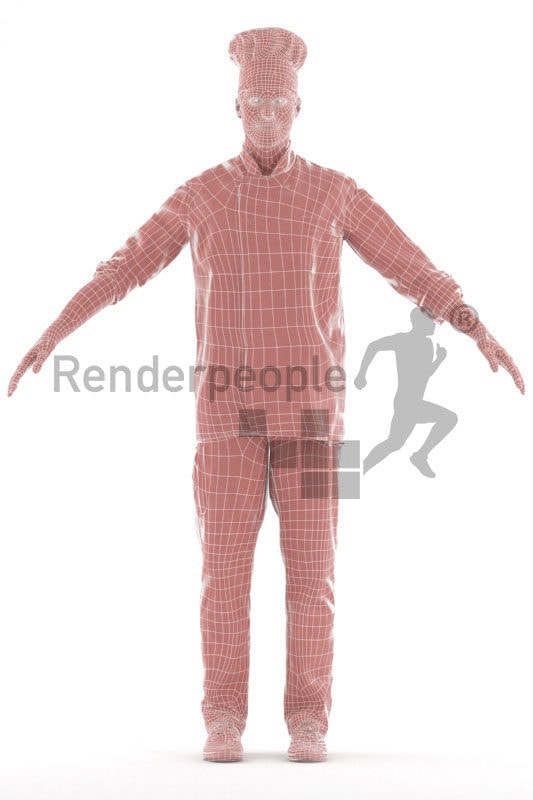 Rigged 3D People model for Maya and 3ds Max – white man, cook, gastronomy