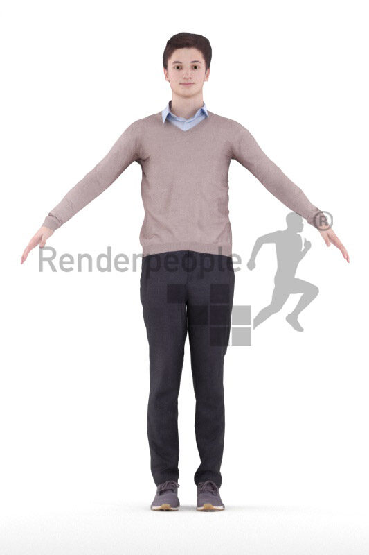 Rigged and retopologized 3D People model – european man in smart casual outfit