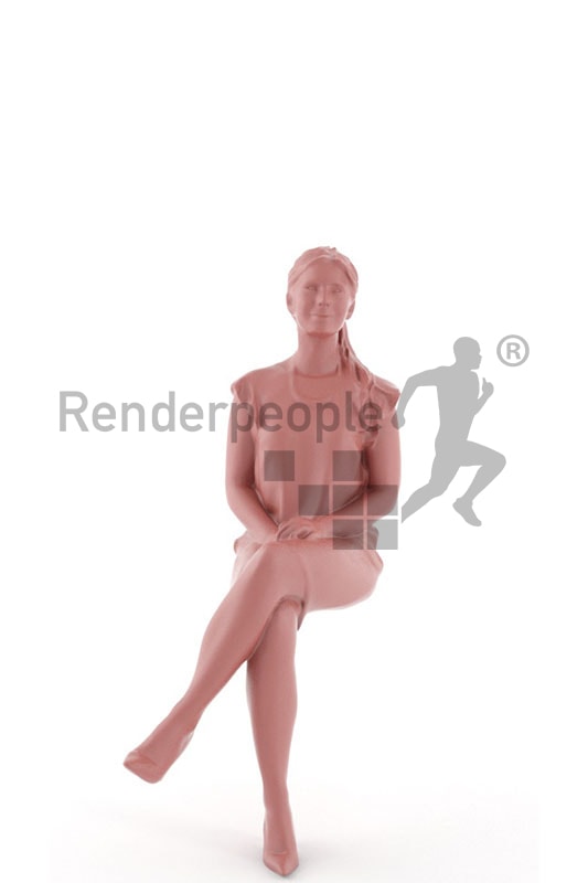 3d people business, white 3d woman sitting and grinning