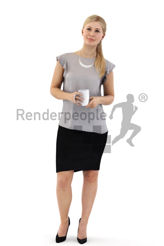 3d people business, white 3d woman holding a cup