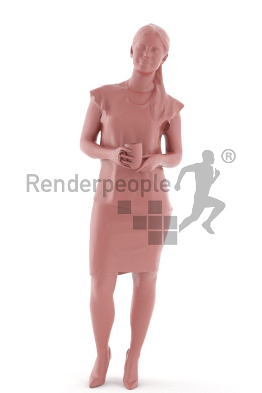 3d people business, white 3d woman holding a cup