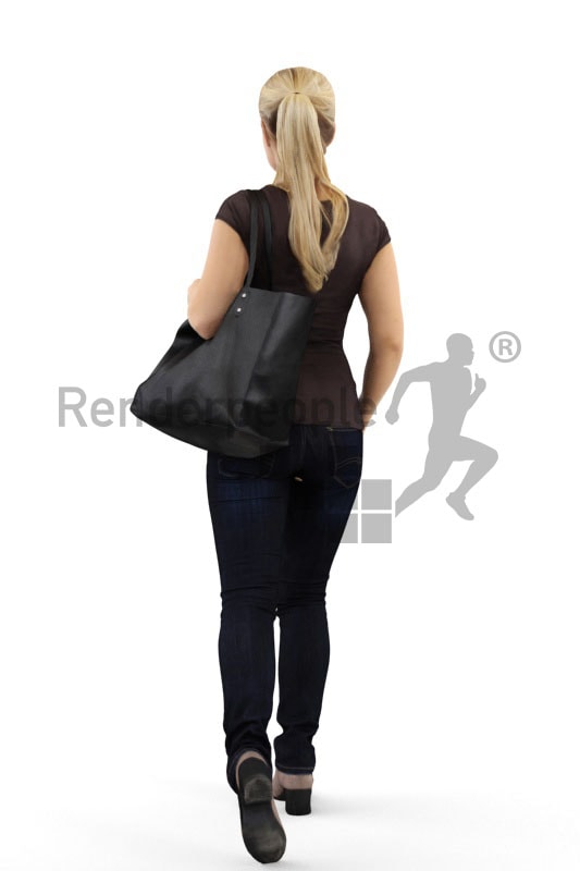 3d people shopping, white 3d woman on shopping tour with a bag