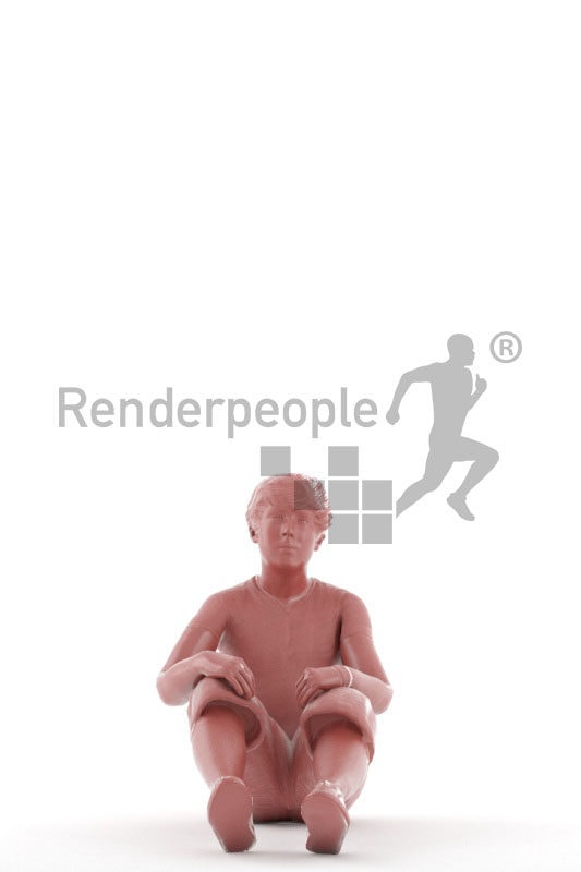 Animated human 3D model by Renderpeople – european teenager in casual summer look, sitting