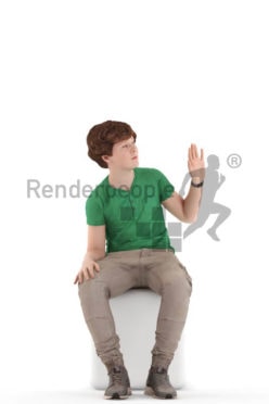 3d people kids, white 3d child sitting and waving