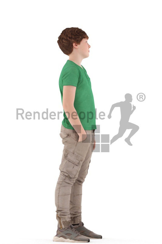 3d people kids, white 3d child standing and waiting