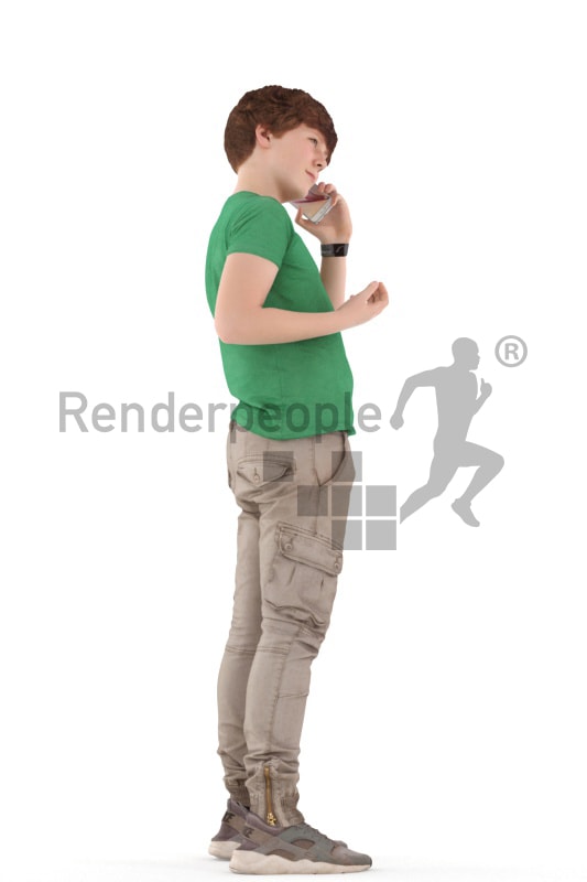 3d people kids, white 3d child standing and calling