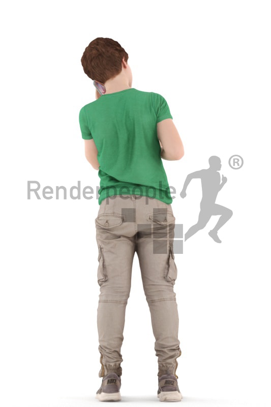 3d people kids, white 3d child standing and calling