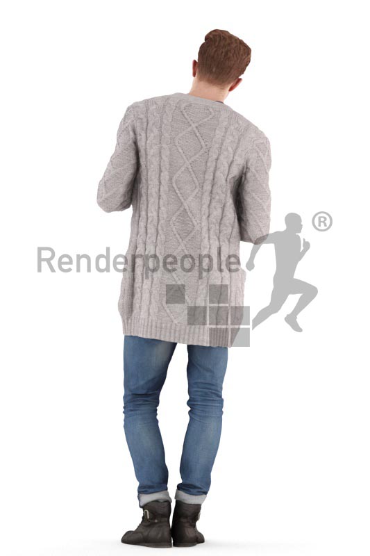3d people casual, jung man standing checking his mobile phone