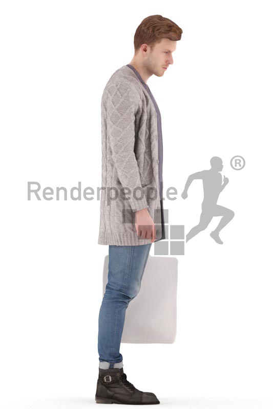 3d people casual, jung man walking with a shopping bag