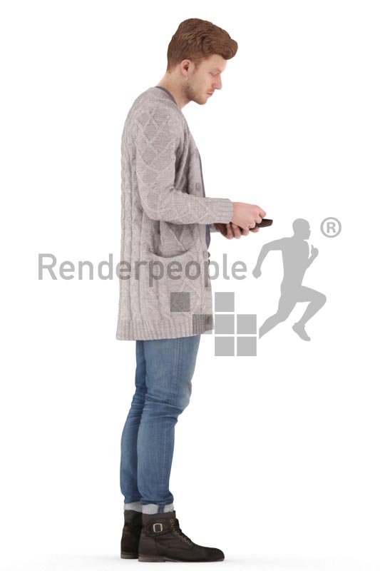3d people casual, jung man standing, taking a shopping bag