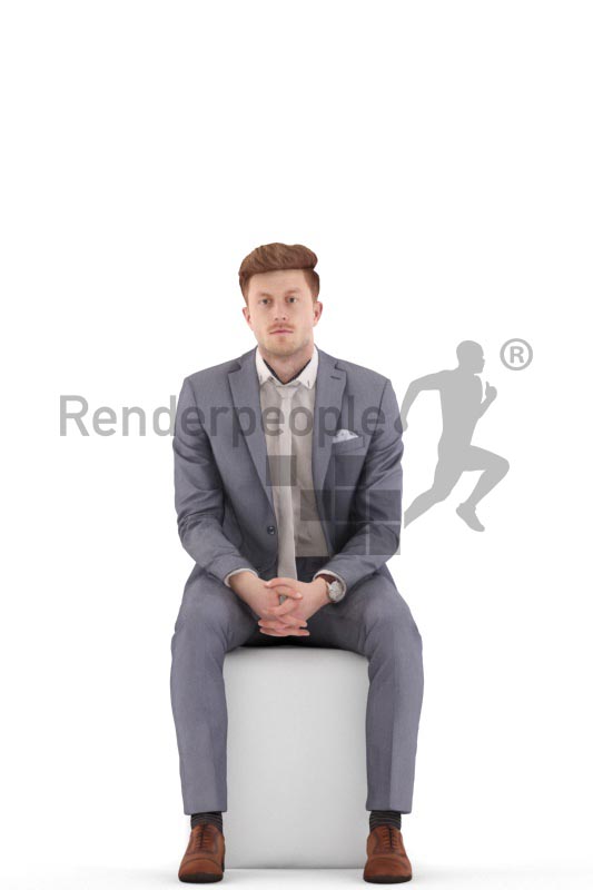 3d people business, jung man sitting and waiting