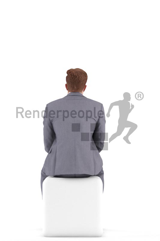 3d people business, jung man sitting and waiting