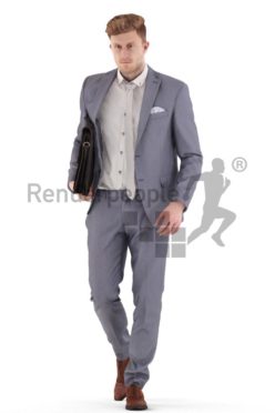 3d people business, jung man walking with a briefcase