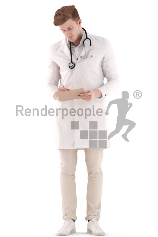 3d people doctor, jung doctor with a stethoskop and clipboard