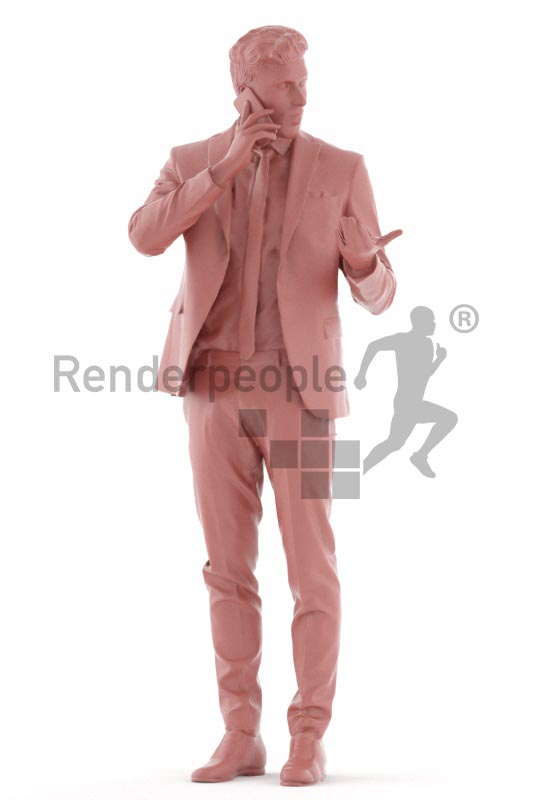 3d people business, young man standing and making a call