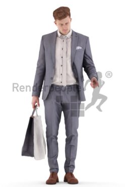 3d people business, young man standing, shopping and pointing