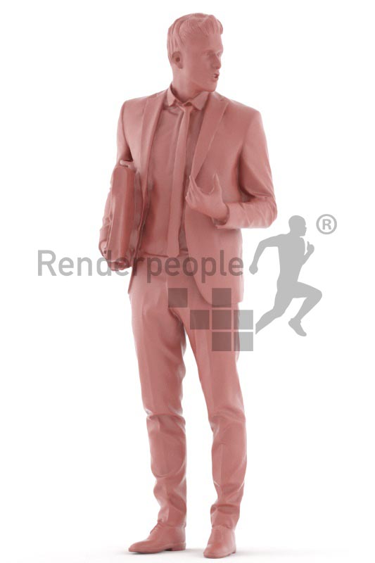 3d people business, young man standing with a briefcase