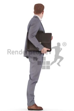 3d people business, young man standing with a briefcase