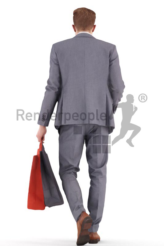 3d people business, young man walking with shopping bags