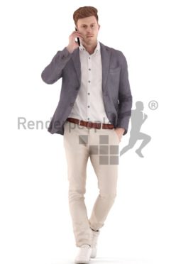 3d people business, young man walking and calling