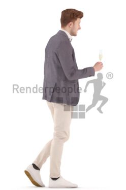 3d people business, young man walking with a glas