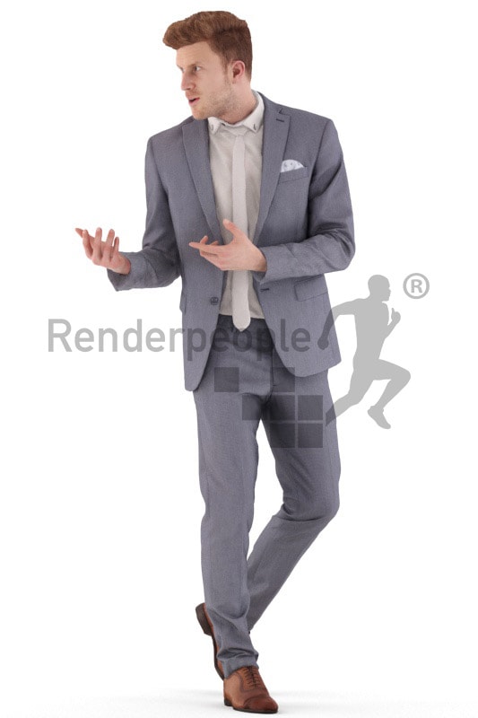 3d people business, young man walking and talking