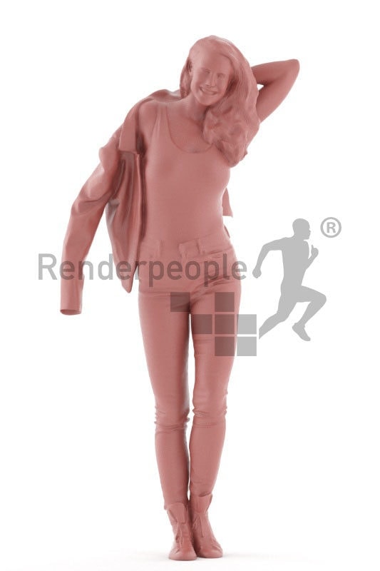 3d people casual, white 3d woman walking and smiling