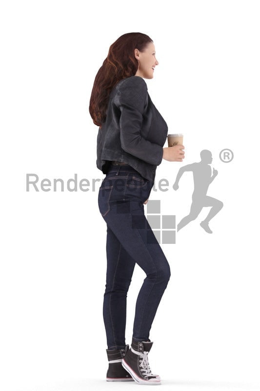 3d people casual, white 3d woman talking and holding cup